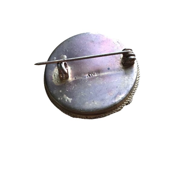 Vintage Italian Micro Mosaic Brooch Floral Round Millefiori Pin Italy Gold-Tone - Picture 9 of 10